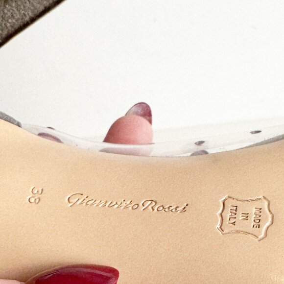 Gianvito Rossi Brown Suede and PVC Plexi Pointed Toe Pumps Size 38 - Picture 8 of 8